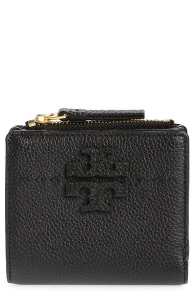 Shop Tory Burch Mini Mcgraw Leather Wallet In Black