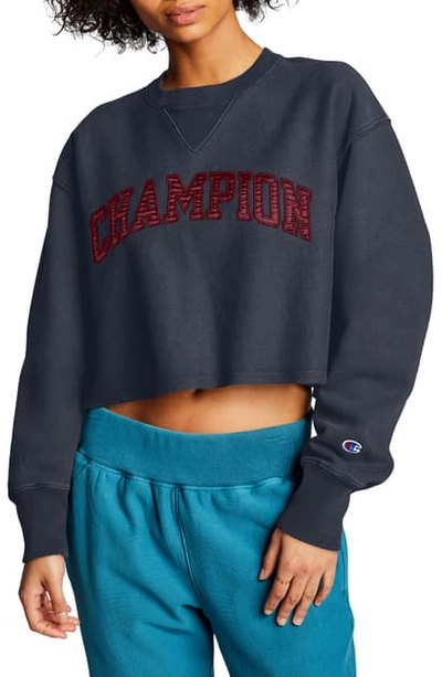 Shop Champion Vintage Wash Reverse Weave Crop Sweatshirt In Navy