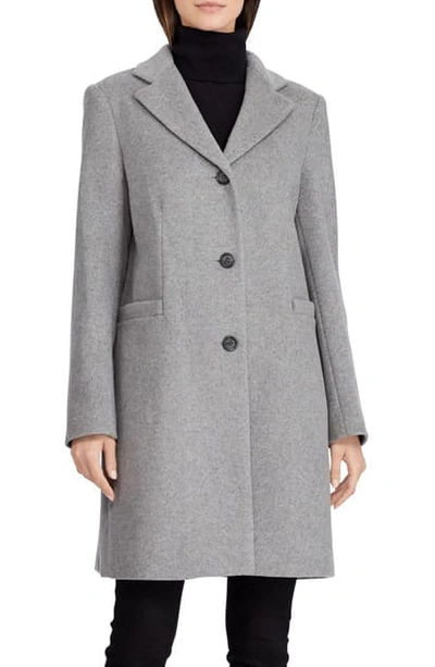 Shop Lauren Ralph Lauren Wool Blend Reefer Coat In Alaskan Grey
