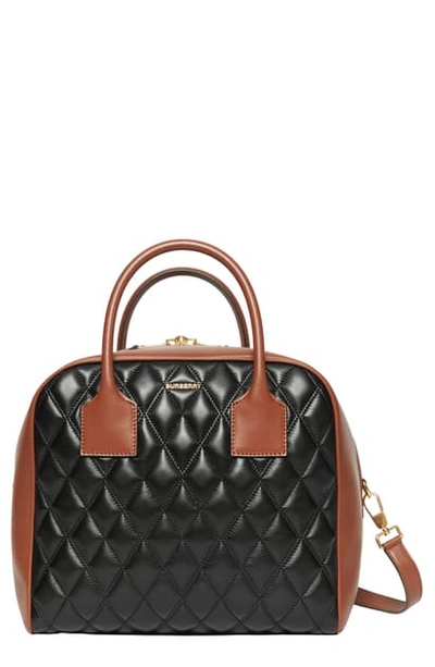 Shop Burberry Medium Cube Quilted Leather Satchel In Black