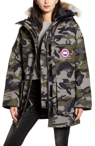 Shop Canada Goose Expedition Extreme Weather Fusion Fit 625 Fill Power Down Parka With Genuine Coyote Fur Trim In Classic Camo Coastal Grey