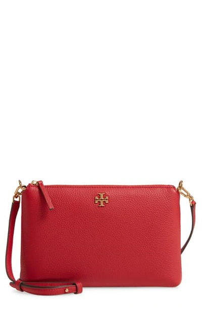 Shop Tory Burch Kira Pebbled Leather Wallet Crossbody Bag In Red Apple