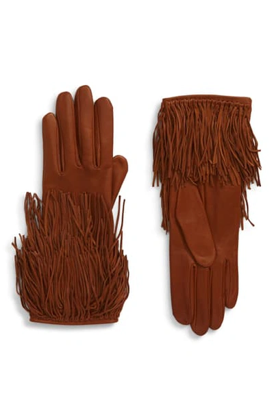 Shop Agnelle Fringed Lambskin Gloves In Toscana