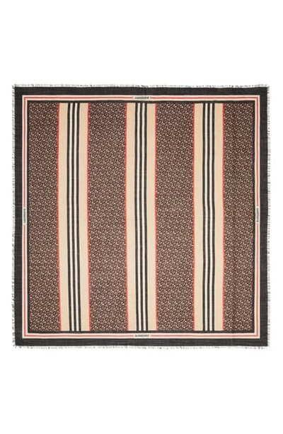 Shop Burberry Large Tb Monogram Stripe Wool & Silk Gauze Scarf In Dark Mocha 4