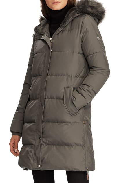 lauren ralph lauren faux fur trim down & feather fill parka