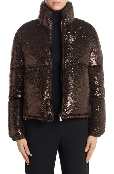 Shop Moncler Rimac Sequin Quilted Down Puffer Jacket In Brown