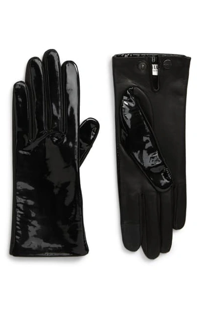 Shop Agnelle Angelle Patent Lambskin Leather Gloves In Black