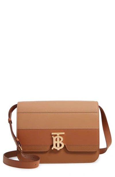 Shop Burberry Medium Tb Paneled Leather Crossbody Bag In Maple