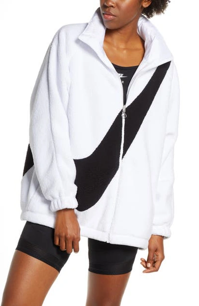 Shop Nike Sportswear Swoosh Reversible Faux Shearling Jacket In White/ Black