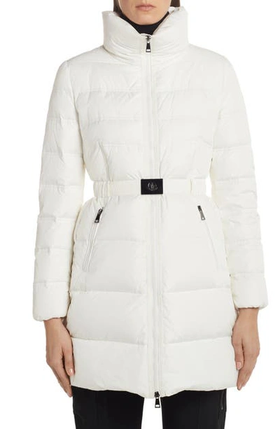 Shop Moncler Accenteur Belted Quilted Down Puffer Coat In White