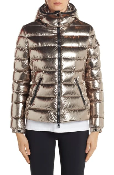 Shop Moncler Badyfur Metallic Hooded Quilted Down Jacket In Copper