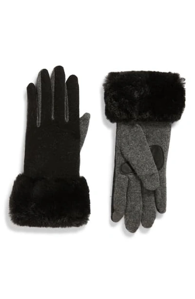 Shop Echo Wool & Cashmere Blend Gloves With Faux Fur Cuff In Black
