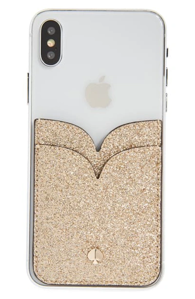Shop Kate Spade Glitter Double Sticker Phone Pocket In Pale Gold