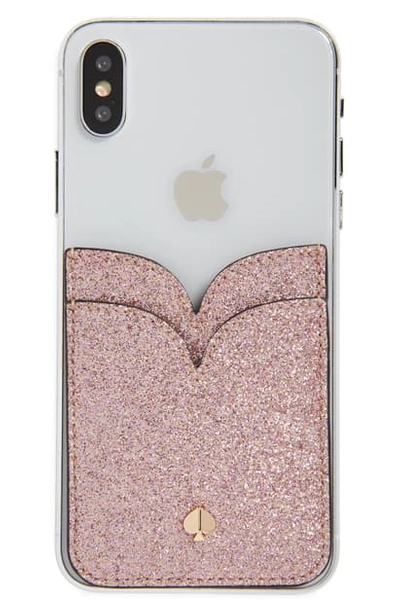 Shop Kate Spade Glitter Double Sticker Phone Pocket In Rose Gold