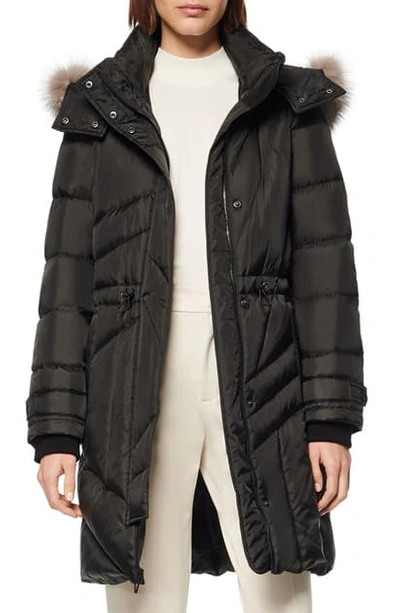 Shop Andrew Marc Down & Feather Hooded Parka With Genuine Fox Fur Trim In Black