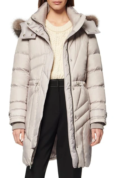 Shop Andrew Marc Down & Feather Hooded Parka With Genuine Fox Fur Trim In Opal