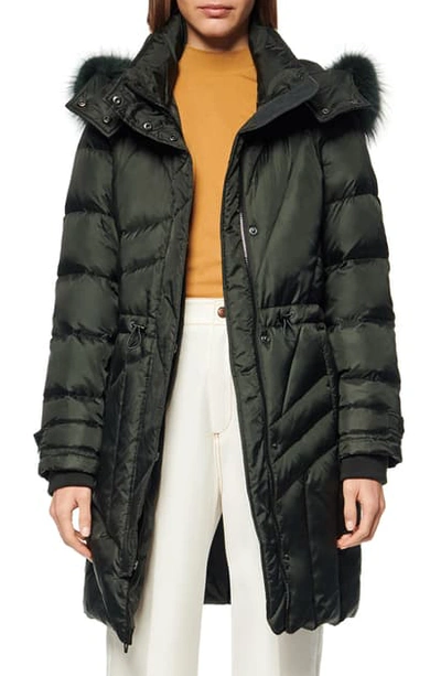 Shop Andrew Marc Down & Feather Hooded Parka With Genuine Fox Fur Trim In Dark Hunter