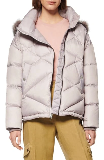 Shop Andrew Marc Artistic Puffer Jacket With Genuine Fox Fur Trim In Dusty Lilac