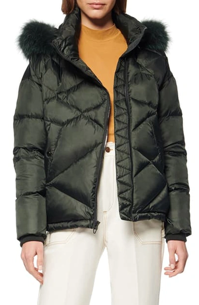 Shop Andrew Marc Artistic Puffer Jacket With Genuine Fox Fur Trim In Dark Hunter