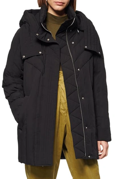 Shop Andrew Marc Hooded Down & Feather Cocoon Coat In Black