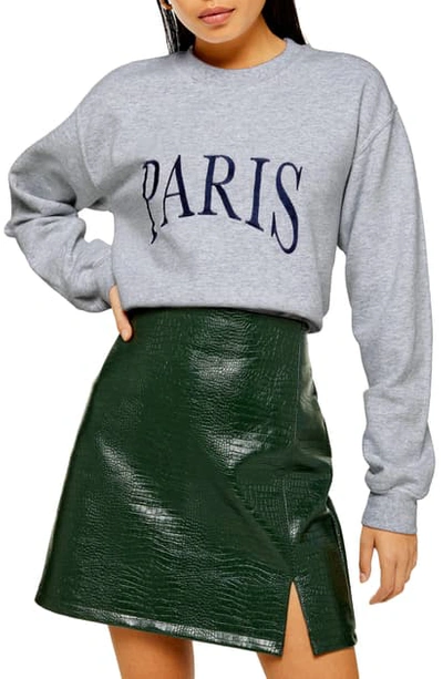 Topshop Paris Embroidered Oversize Sweatshirt In Grey Marl | ModeSens
