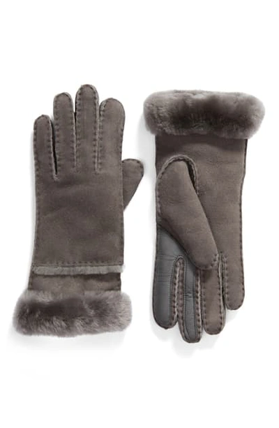 Shop Ugg Seamed Touchscreen Compatible Genuine Shearling Lined Gloves In Charcoal