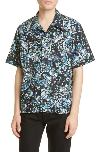 Shop Givenchy Hawaii Floral Short Sleeve Button-up Camp Shirt In Black/ Blue