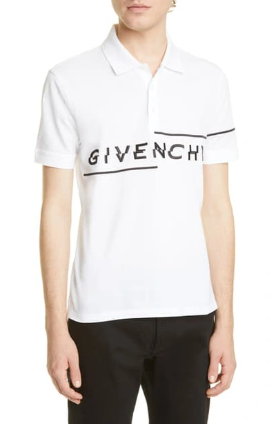 Shop Givenchy Fractured Logo Embroidered Pique Polo In White
