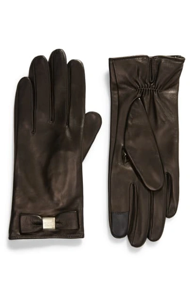 Shop Kate Spade Bow Touchscreen Gloves In Black/ Black