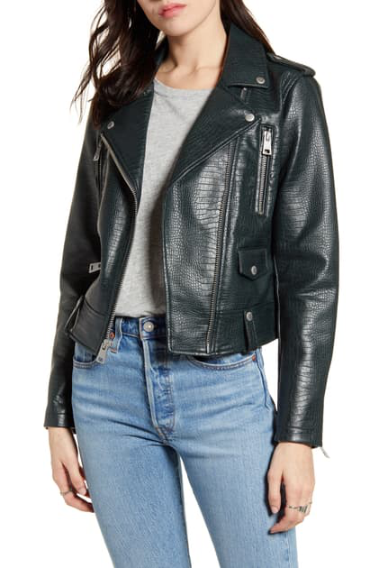 Levi's Faux Leather Moto Jacket In Green Croc | ModeSens