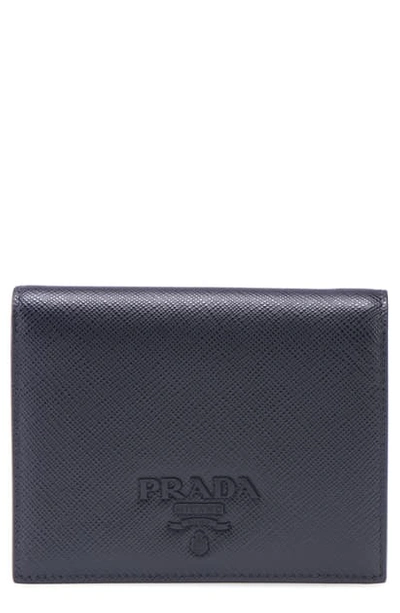 Shop Prada Monochromatic Logo Saffiano Leather Wallet In Nero/ Nero