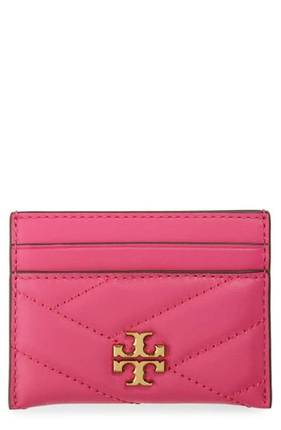 Shop Tory Burch Kira Chevron Leather Card Case In Crazy Pink