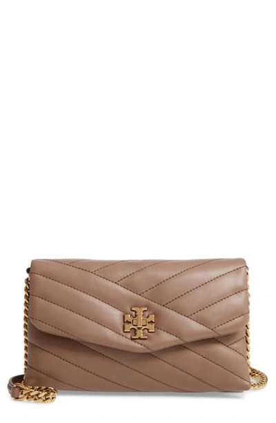 Shop Tory Burch Kira Chevron Quilted Leather Wallet On A Chain In Classic Taupe