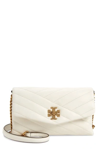 Shop Tory Burch Kira Chevron Quilted Leather Wallet On A Chain In New Ivory