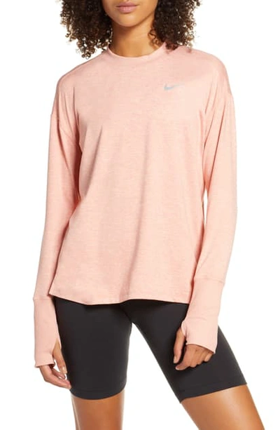 Shop Nike Dry Element Crewneck Top In Pink Qrtz/echo Pink/refl Silv