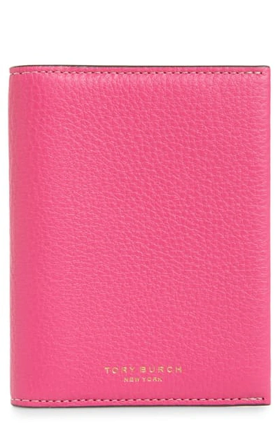 Shop Tory Burch Perry Leather Passport Holder In Crazy Pink / Brilliant Red