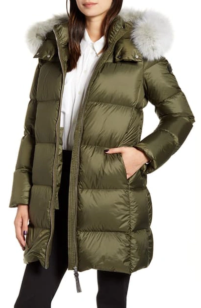 Shop Derek Lam 10 Crosby Down Puffer Coat With Genuine Fox Fur In Olive