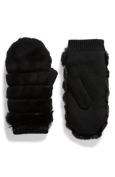 Shop Ugg Faux Fur Mittens In Black