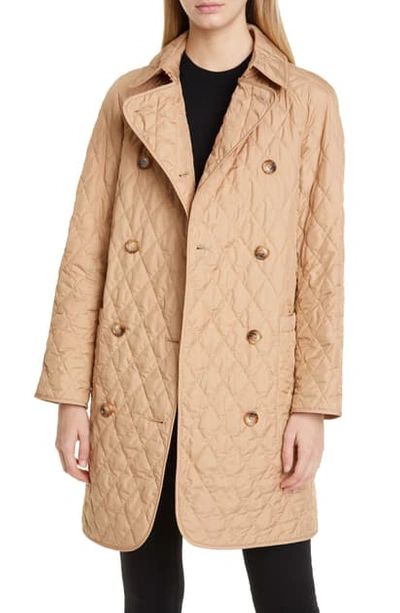 Shop Burberry Tything Quilted Double Breasted Coat In Biscuit