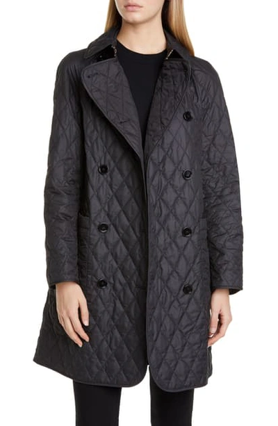 Shop Burberry Tything Quilted Double Breasted Coat In Black