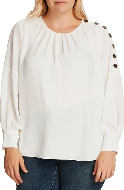 Shop Vince Camuto Button Shoulder Bubble Sleeve Top In Pearl Ivory
