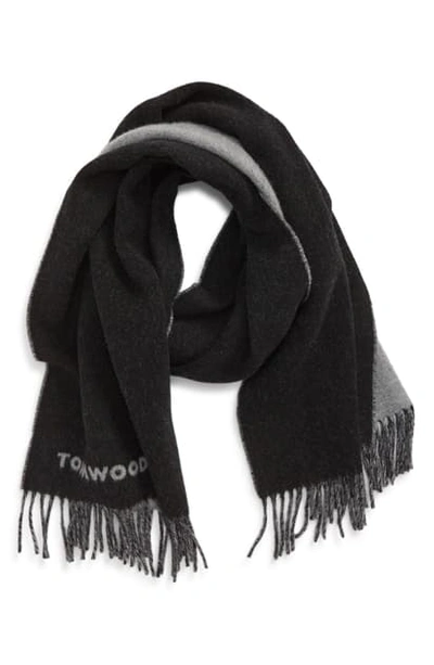 Shop Tom Wood Logo Wool Blend Scarf In Pitch Black
