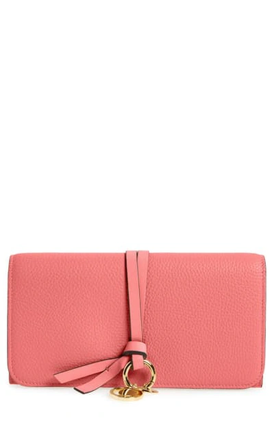 Shop Chloé Alphabet Leather Wallet In Scarlet Pink