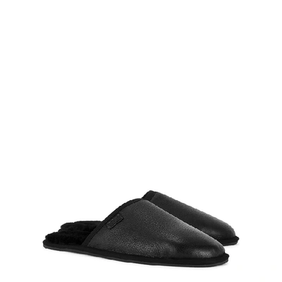 Shop Hugo Boss Black Leather And Shearling Slippers