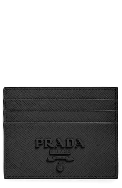 Shop Prada Monogram Saffiano Leather Card Case In Nero