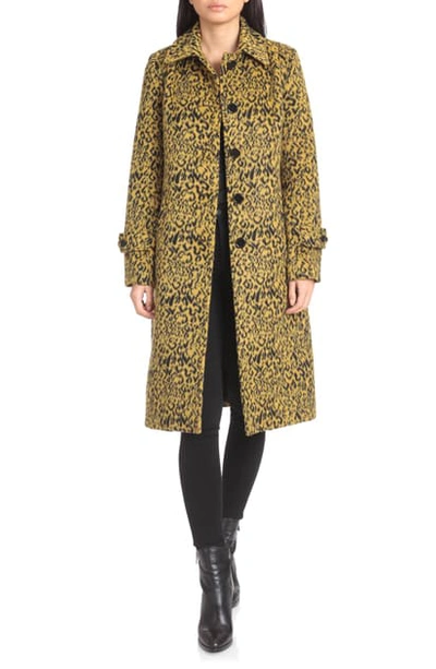Shop Avec Les Filles Leopard Print Long Coat In Yellow/ Black