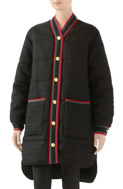 Shop Gucci Padded Wool Blend Tweed Jacket In Black/ Mix