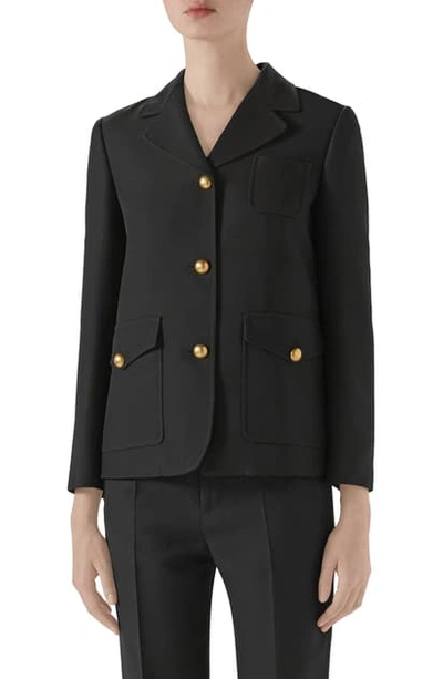 Shop Gucci Silk & Wool Cady Crepe Coat In Black