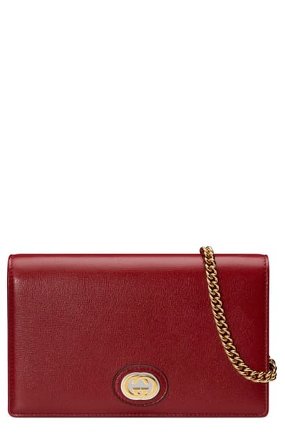 Shop Gucci Marina Leather Card Wallet On A Chain In New Cherry Red