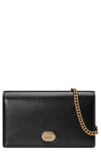 Shop Gucci Marina Leather Card Wallet On A Chain In Black